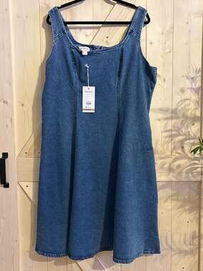 1X Sofia by Sofia Vergara Women's Corseting Fit and Flare Denim Midi Dress
